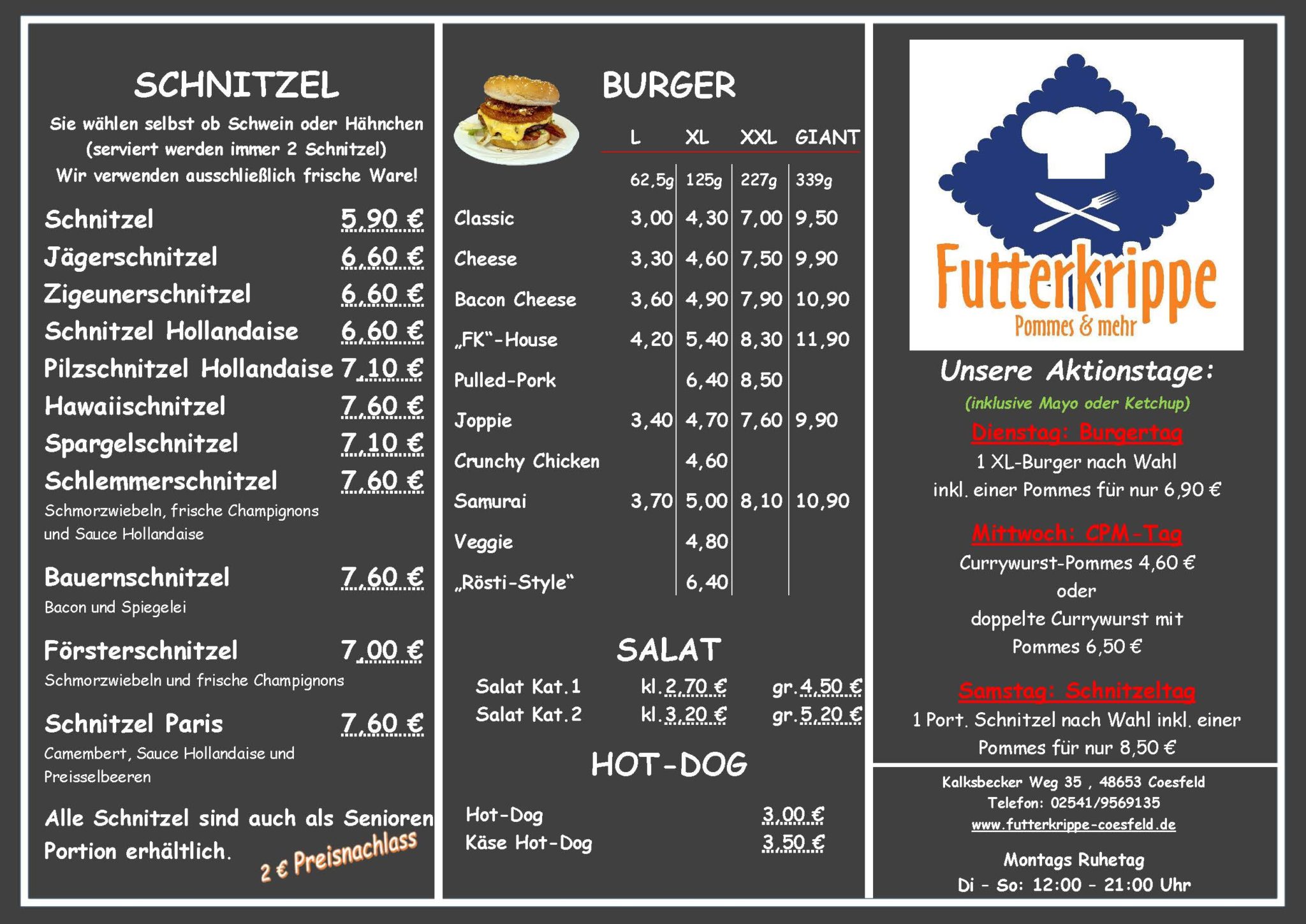 Futterkrippe Coesfeld - Speisekarte